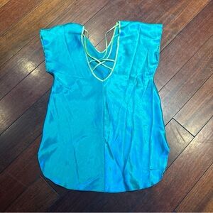 Romance Moves Solid Green Satin Cross Back Sleep Shirt Dress Size M Vtg 90s